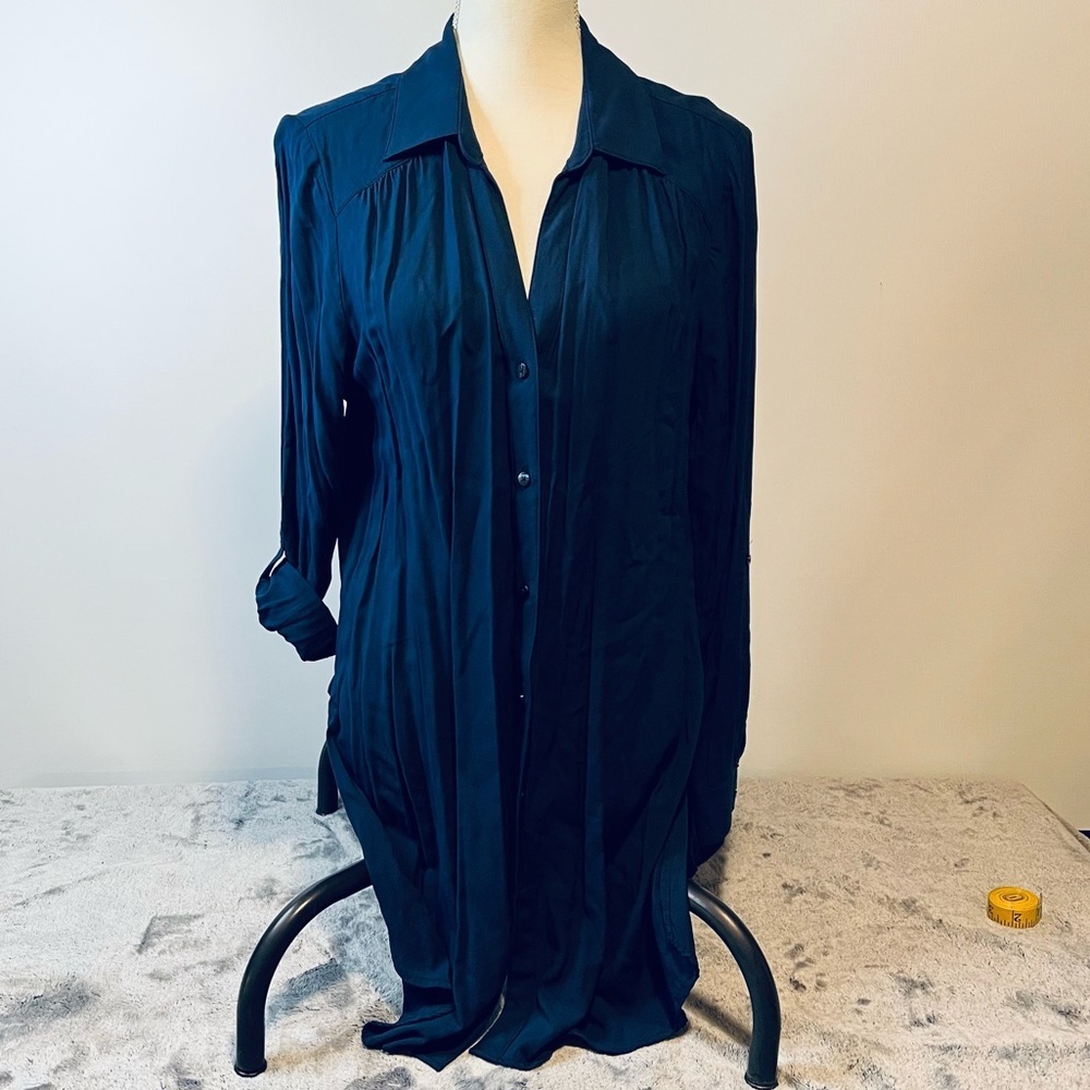 INC International Concepts Blue Roll Tab Button Down Tunic Size XL